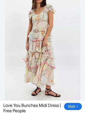 Free People Pastel Floral Tiered Midi Skirt